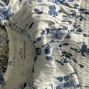 Hollister White and Blue Smocked Romper